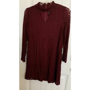 SKYE’S THE LIMIT BELOW THE KNEE TUNIC LACE DRESS, WOMENS, L, BURGANDY SLEEVELESS